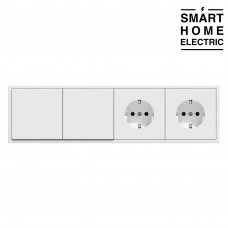 Выключатель света с розеткой в тонкой рамке, 3 поста (1кл.+1кл.+2роз.) белый