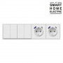 Выключатель света с розеткой и USB с Type C в тонкой рамке, 3 поста (2кл.+2кл.+2роз.) белый