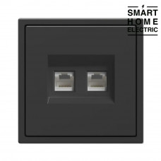 Розетка с тонкой рамкой, 1 пост (Интернет RJ-45 двойная) черная