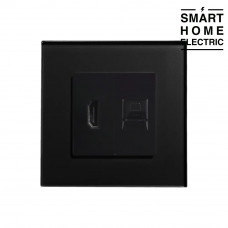 Розетка HDMI и интернет RJ-45 стеклянная черная